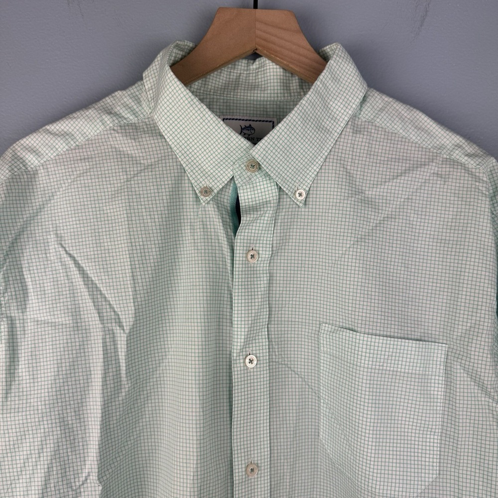 Southern Tide Men XL Green White Classic Fit Check Button Down Long Sleeve Shirt